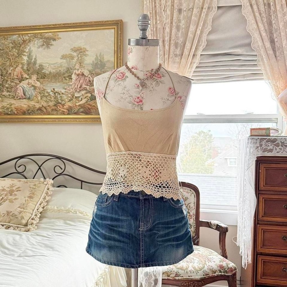 crochet halter top ‎ Y2K crochet trim halter top large